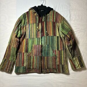 Hippie Jacket Multicolor Patchwork Fleece Winter Jacket Made In Nepal Size Small